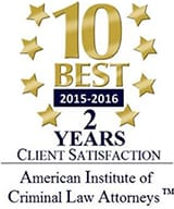 10 Best  2015-2016  2 Years  Client Satisfaction  American Institute of Criminal Law Attorneys